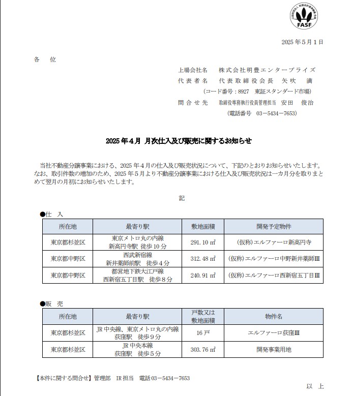 【東京23区】明豊エンタープライズ、杉並区堀ノ内で共同住宅を計画